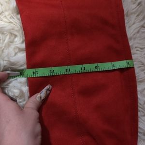 Red thigh high wide calf heeled boots